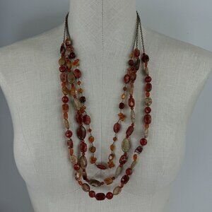 Vintage Coldwater Creek Multi-Strand Beaded Necklace 27-Inch Orange Brown Earthy